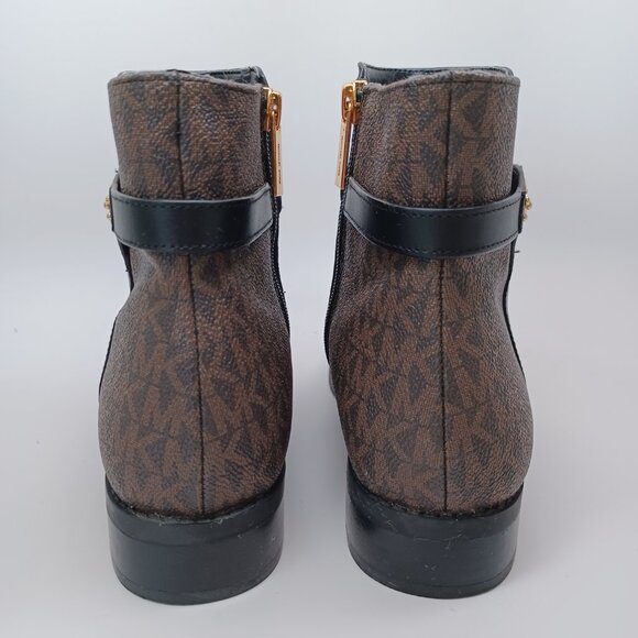 Michael Kors Ankle Boots Black Brown Britt Signature Logo Print Flats Womens 8.5 - Picture 5 of 16